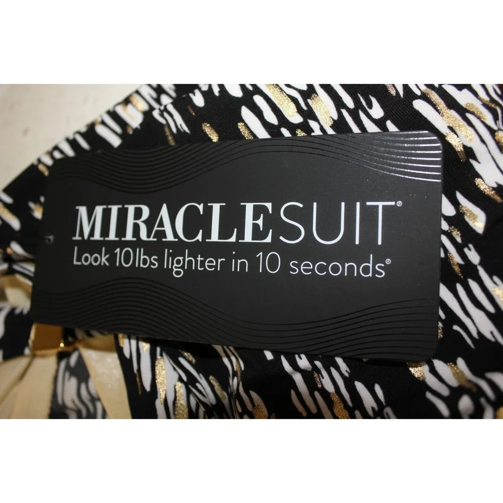 NWT Miraclesuit Zari Dazzle Tankini Top Size 16 Black Gold White Shaping Swim